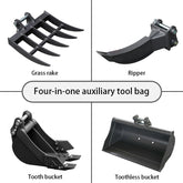 Toothless Bucket, Rake, Ripper 4-In-1 Set For 2 Ton Mini Excavators | HUAYEE HYE05