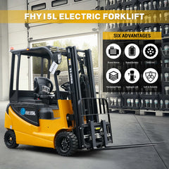 HUAYEE FHY15L 1.2-Ton Electric Forklift – Lithium Powered, 4-Wheel Seated Forklift with 3-Meter Full Free Lift Mast for Containers & Narrow Aisles