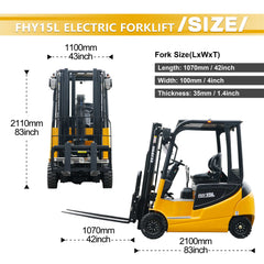 HUAYEE FHY15L 1.2-Ton Electric Forklift – Lithium Powered, 4-Wheel Seated Forklift with 3-Meter Full Free Lift Mast for Containers & Narrow Aisles