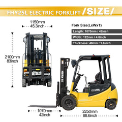 HUAYEE FHY25L 2.5-Ton Electric Forklift – Heavy Duty 4-Wheel Lithium Powered Forklift