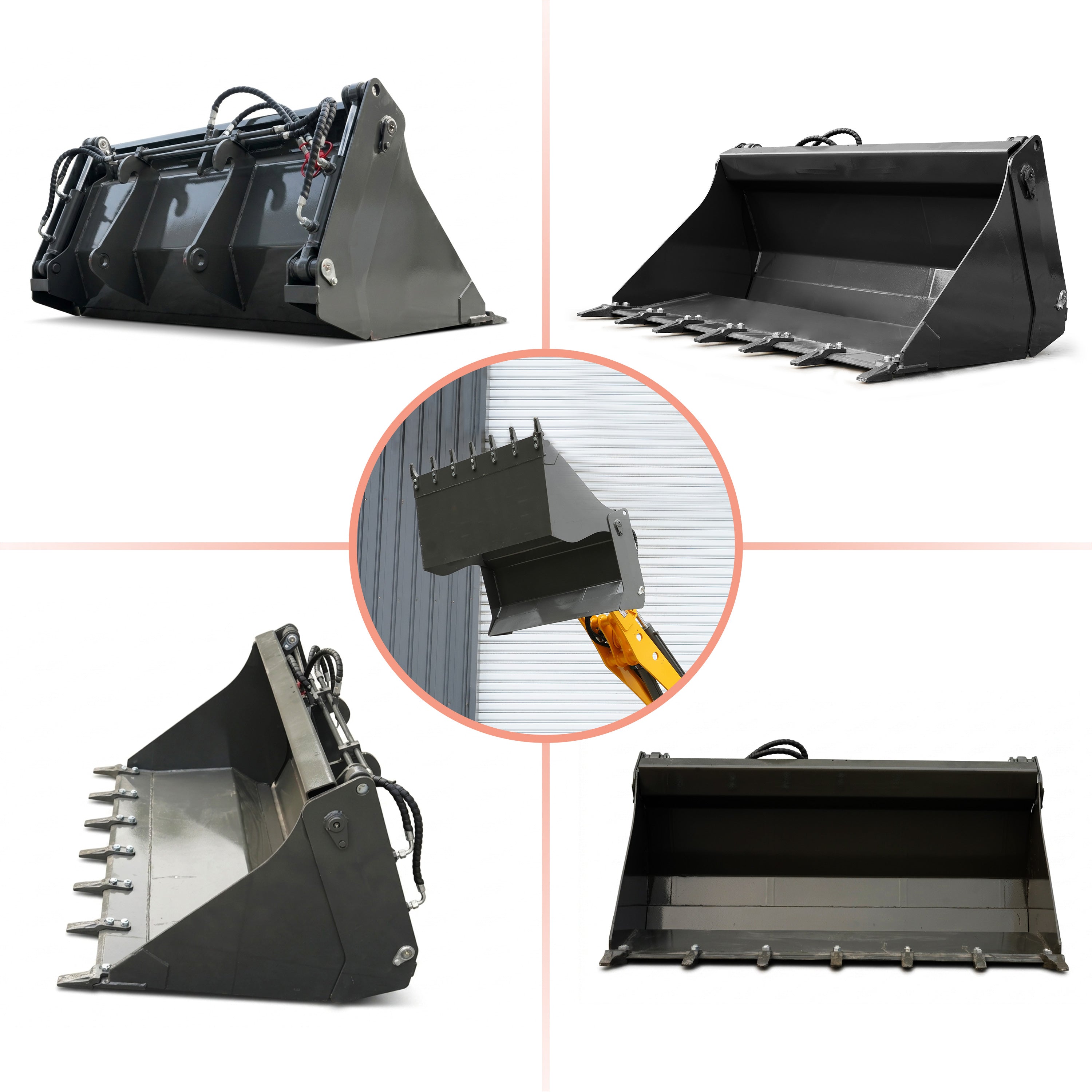 HUAYEE 4-in-1 Multi-Purpose Bucket and Pallet Fork Attachment Kit for WHY1500 & WHY-6 Wheel Loaders