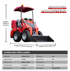Mini Wheel Skid Steer Loader with 23 hp Honda Engine & Canopy | HUAYEE HY480D