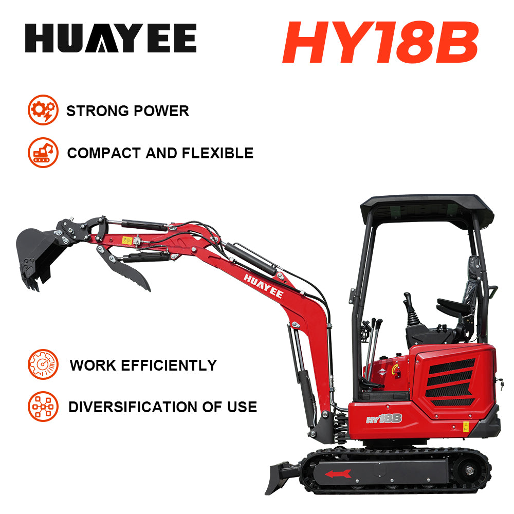 Mini Excavator with 14hp Kubota Engine | Hydraulic Thumb, Side Swing & Canopy | HUAYEE HY18B