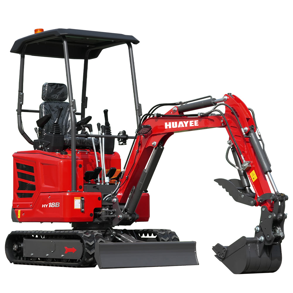 Mini Excavator with 14hp Kubota Engine | Hydraulic Thumb, Side Swing & Canopy | HUAYEE HY18B