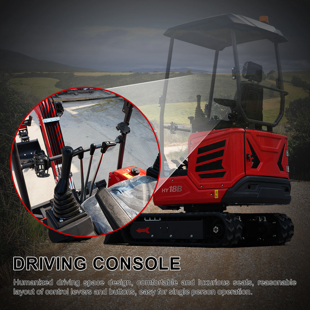 Mini Excavator with 14hp Kubota Engine | Hydraulic Thumb, Side Swing & Canopy | HUAYEE HY18B