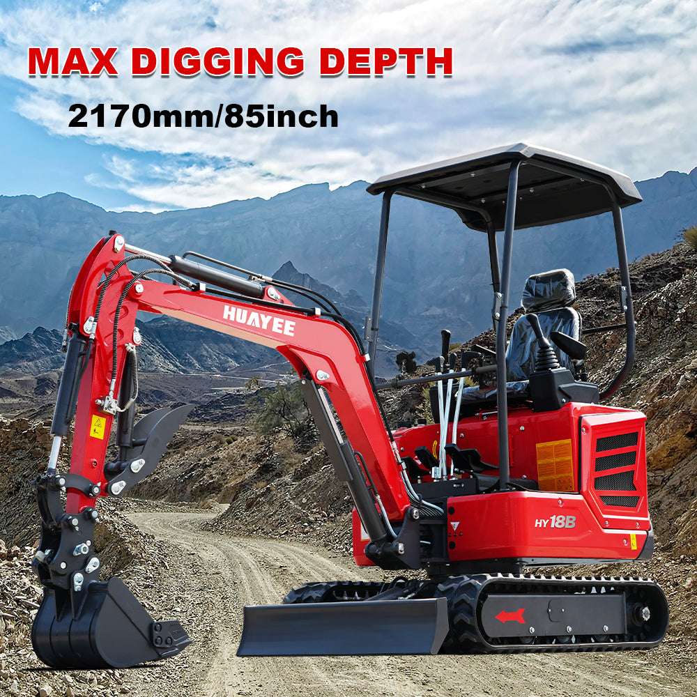 Mini Excavator with 14hp Kubota Engine | Hydraulic Thumb, Side Swing & Canopy | HUAYEE HY18B