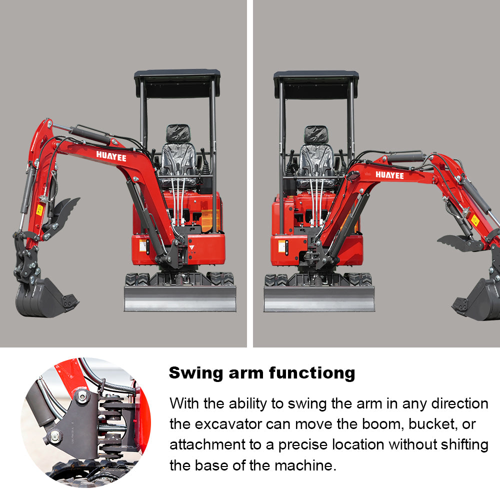 Mini Excavator with 14hp Kubota Engine | Hydraulic Thumb, Side Swing & Canopy | HUAYEE HY18B