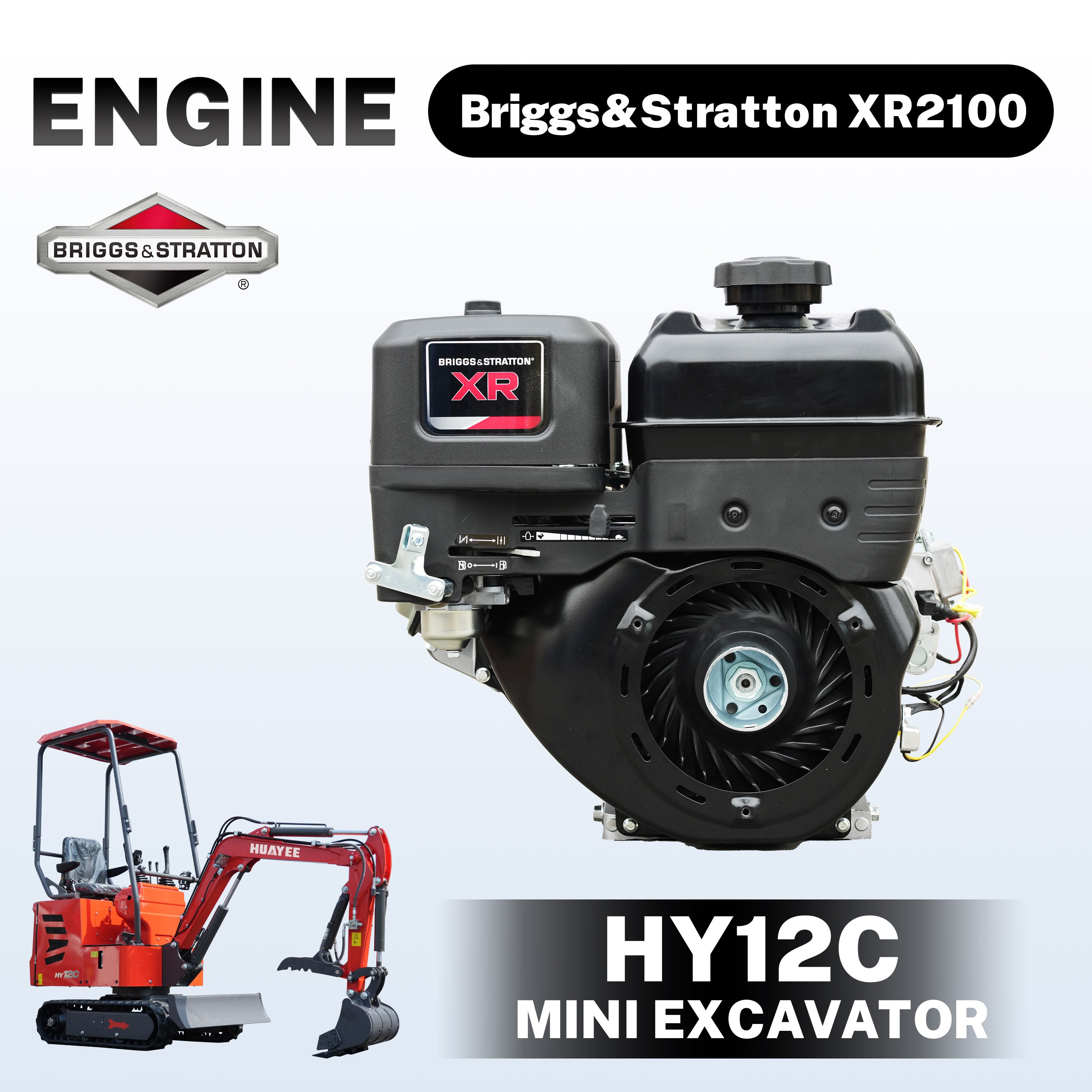 Mini Excavator - Hydraulic Thumb Clamp, 13.5HP B&S Engine Gas Powered | HUAYEE HY12C