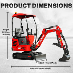 HUAYEE HY14C | Mini Excavator with Hydraulic Thumb & Side Swing Boom - 13.5hp B&S Engine