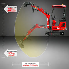 HUAYEE HY14C | Mini Excavator with Hydraulic Thumb & Side Swing Boom - 13.5hp B&S Engine