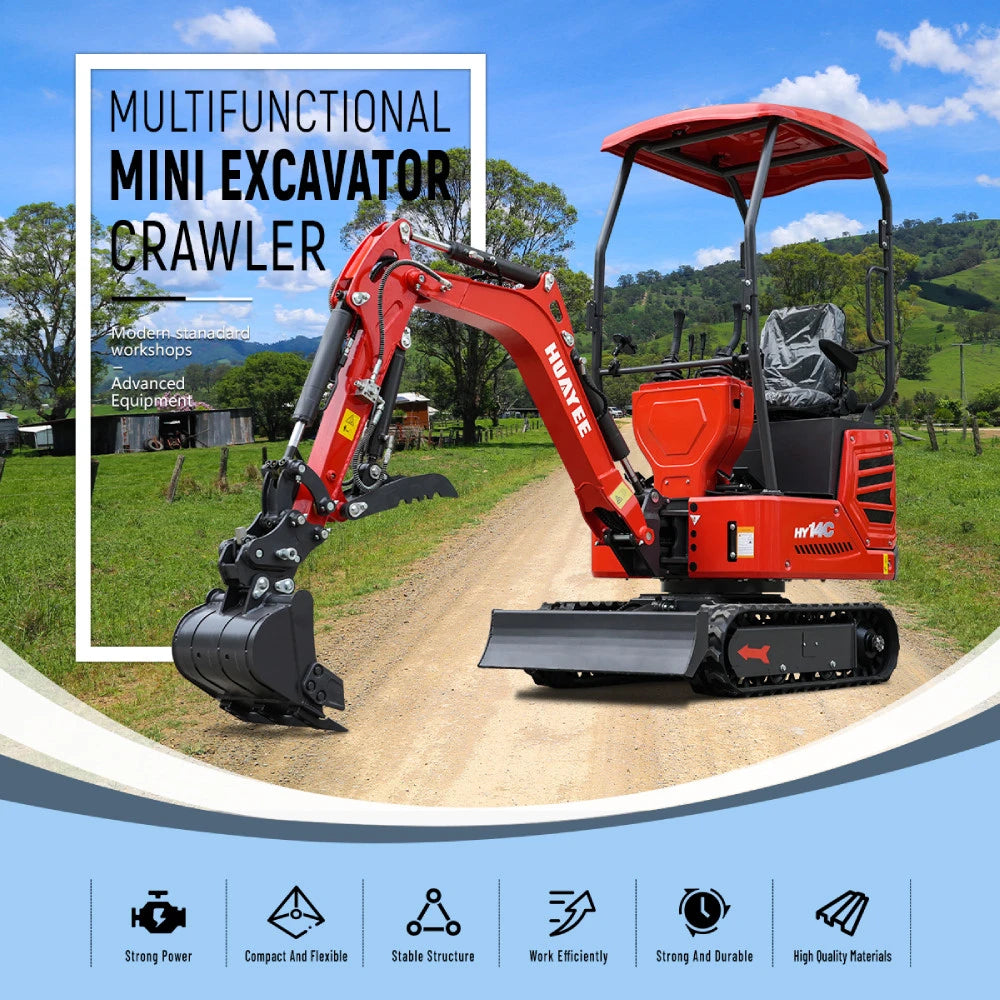 Mini Excavator with Hydraulic Thumb & Side Swing Boom - 13.5hp B&S Engine | HUAYEE HY14C