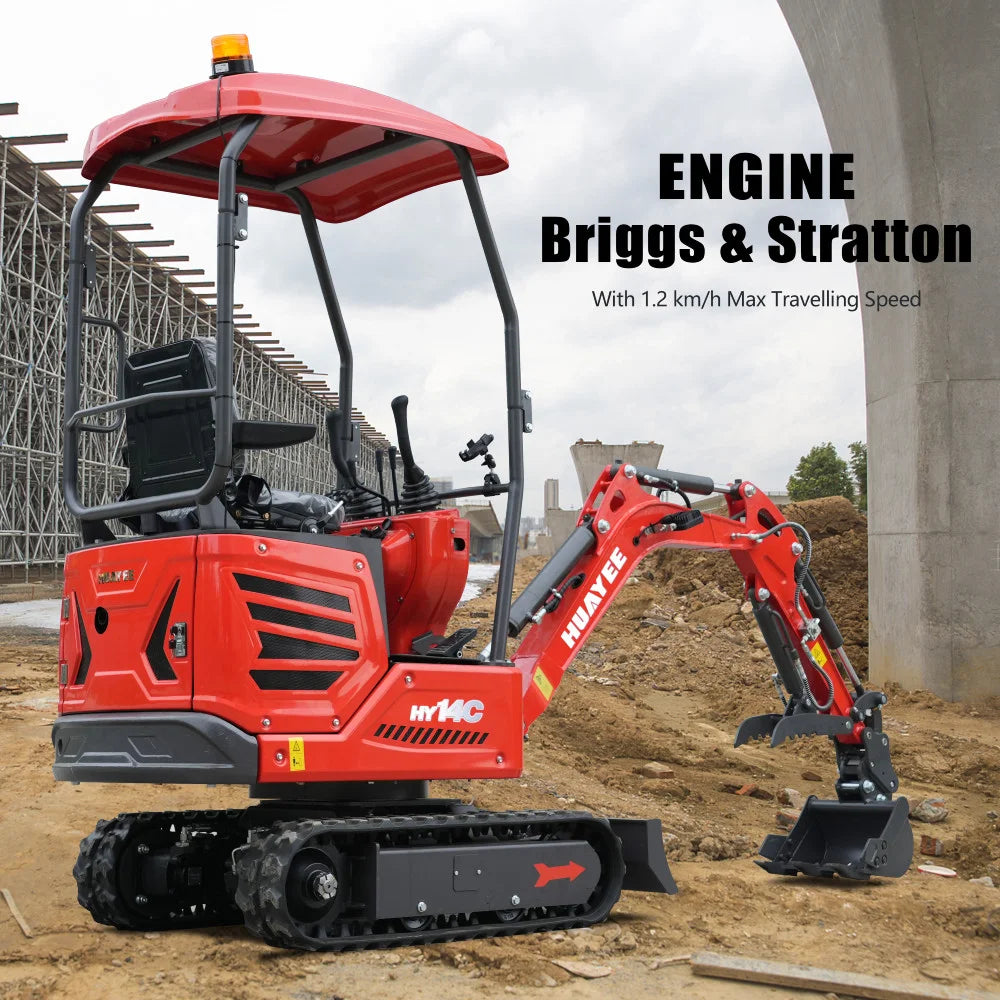 Mini Excavator with Hydraulic Thumb & Side Swing Boom - 13.5hp B&S Engine | HUAYEE HY14C