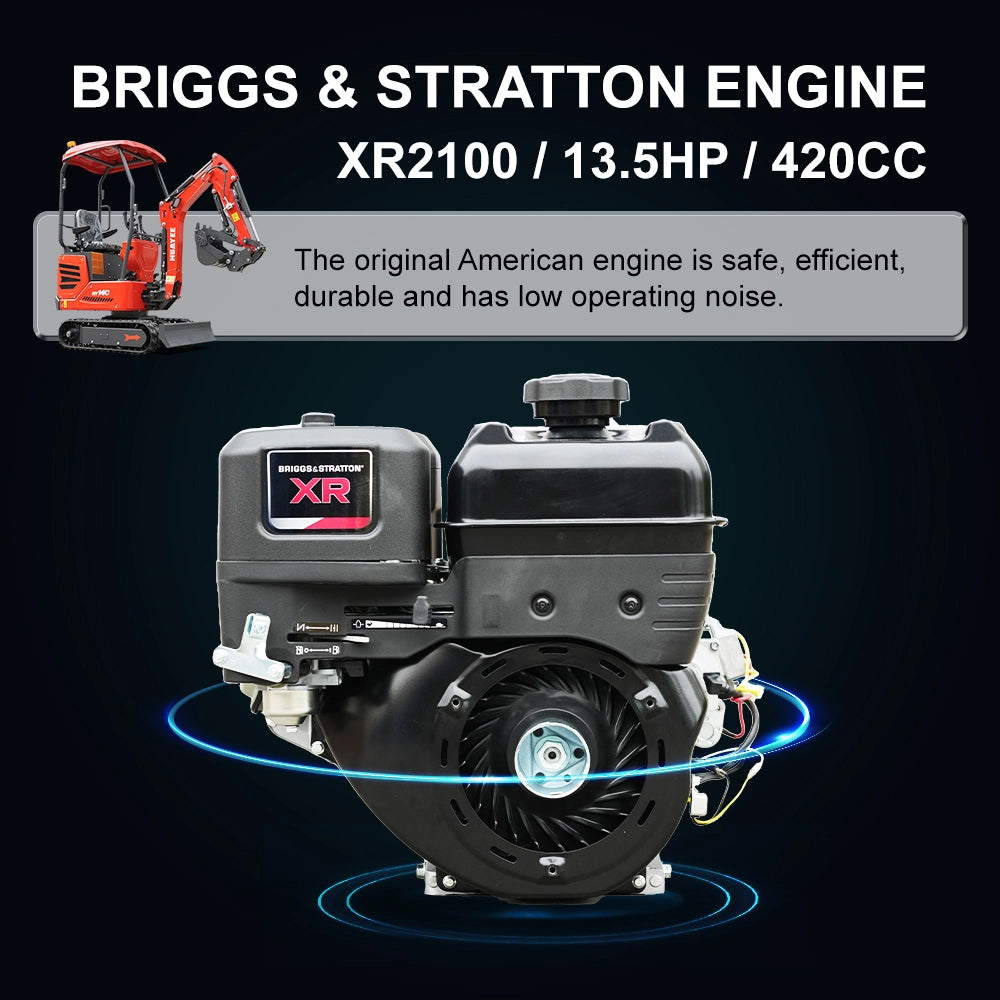 Mini Excavator with Hydraulic Thumb & Side Swing Boom - 13.5hp B&S Engine | HUAYEE HY14C