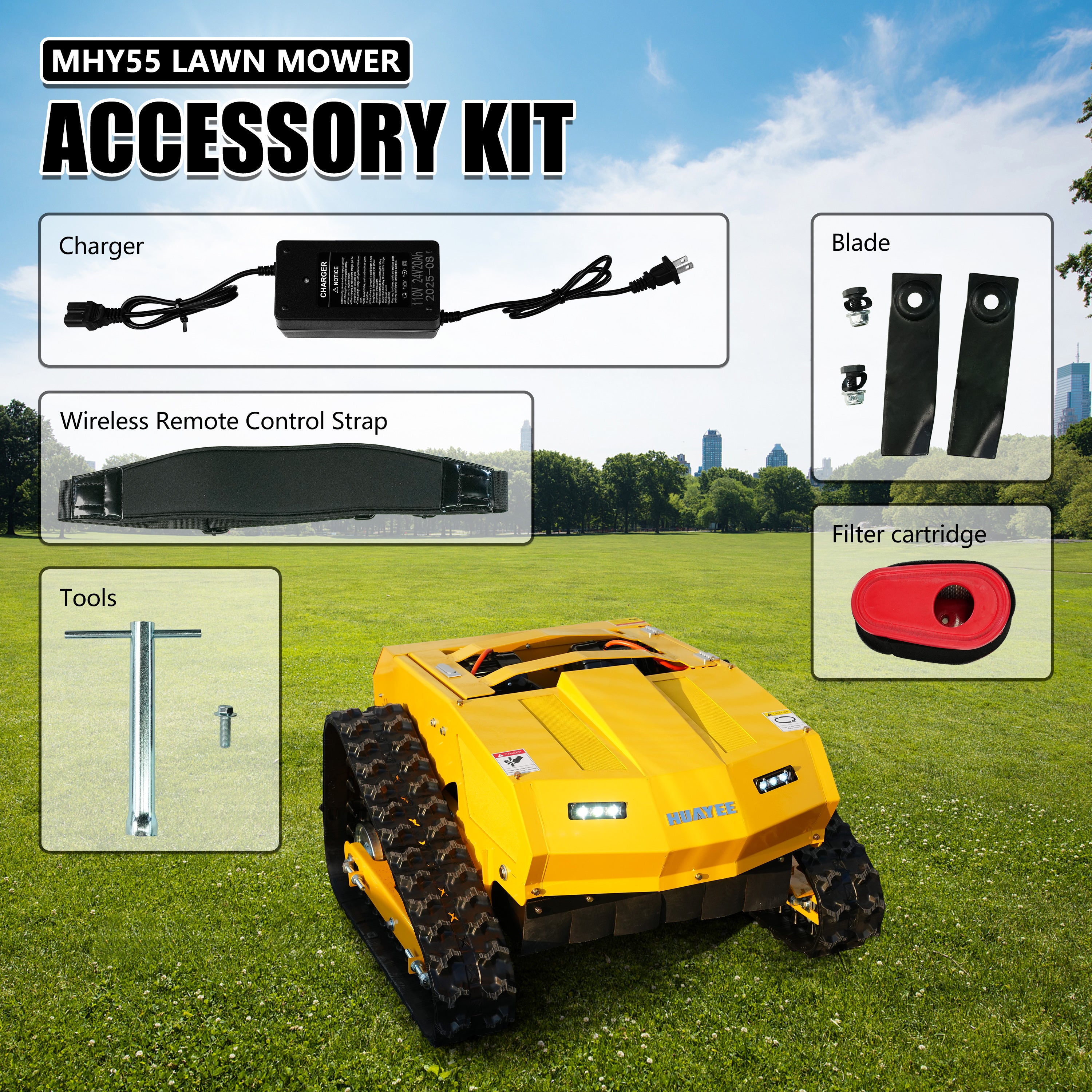 HUAYEE MHY55 Mini Compact Remote Control Tracked Lawn Mower