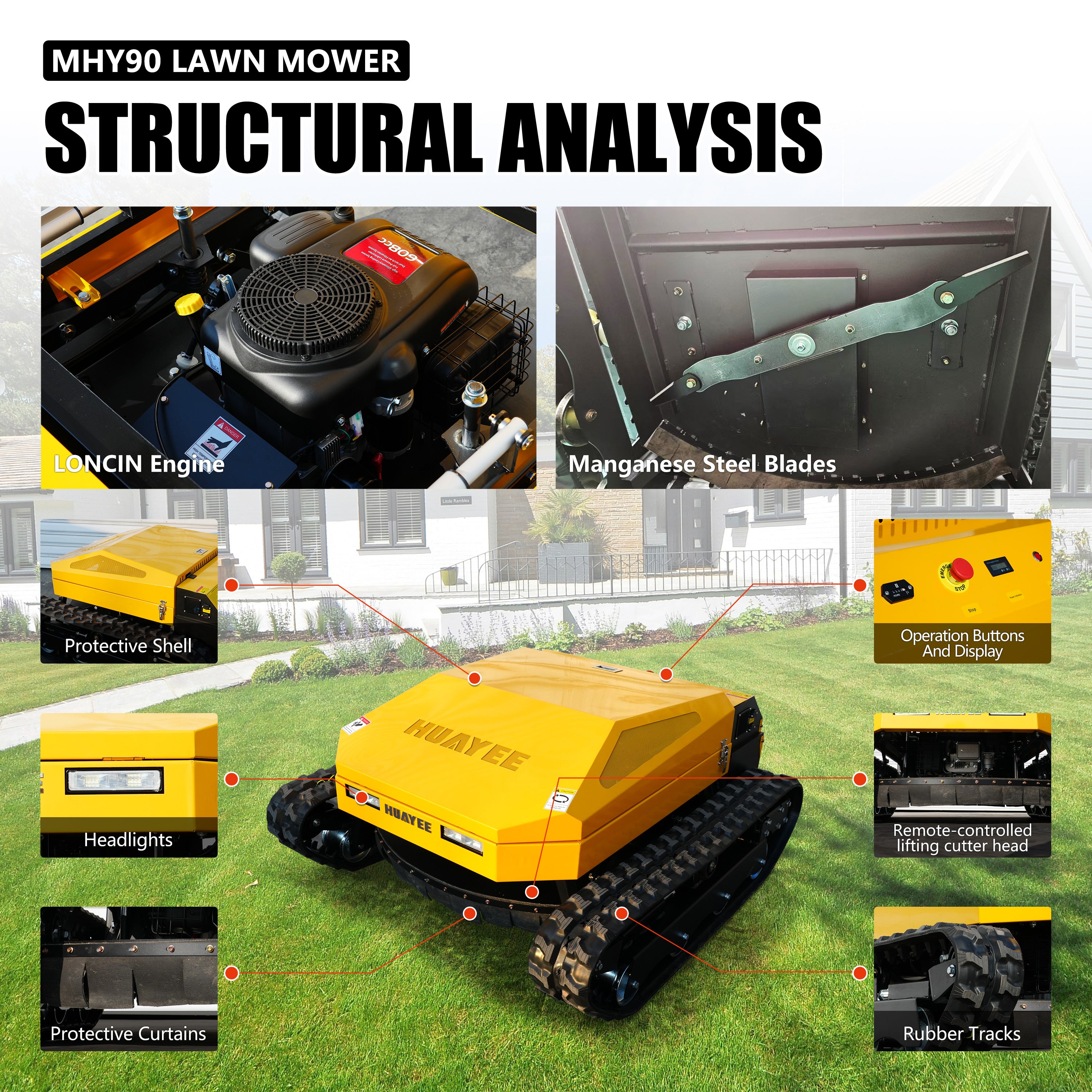 HUAYEE MHY90 Heavy-Duty Remote Control Tracked Mower