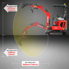 HUAYEE HY16C 1.5-Ton Mini Excavator, Hydraulic Thumb, 14HP Kubota Diesel