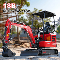 2-Ton Mini Excavator with 14hp Kubota Engine | Hydraulic Thumb, Side Swing & Canopy | HUAYEE HY18B