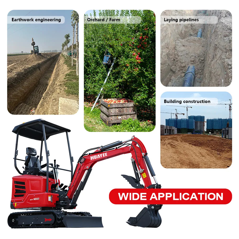2-Ton Mini Excavator with 14hp Kubota Engine | Hydraulic Thumb, Side Swing & Canopy | HUAYEE HY18B