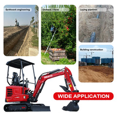 2-Ton Mini Excavator with 14hp Kubota Engine | Hydraulic Thumb, Side Swing & Canopy | HUAYEE HY18B