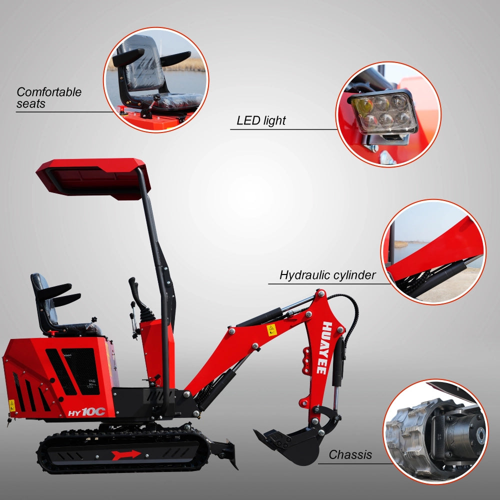1 Ton Mini Excavator with 13.5HP RATO Engine & Canopy | HY10C