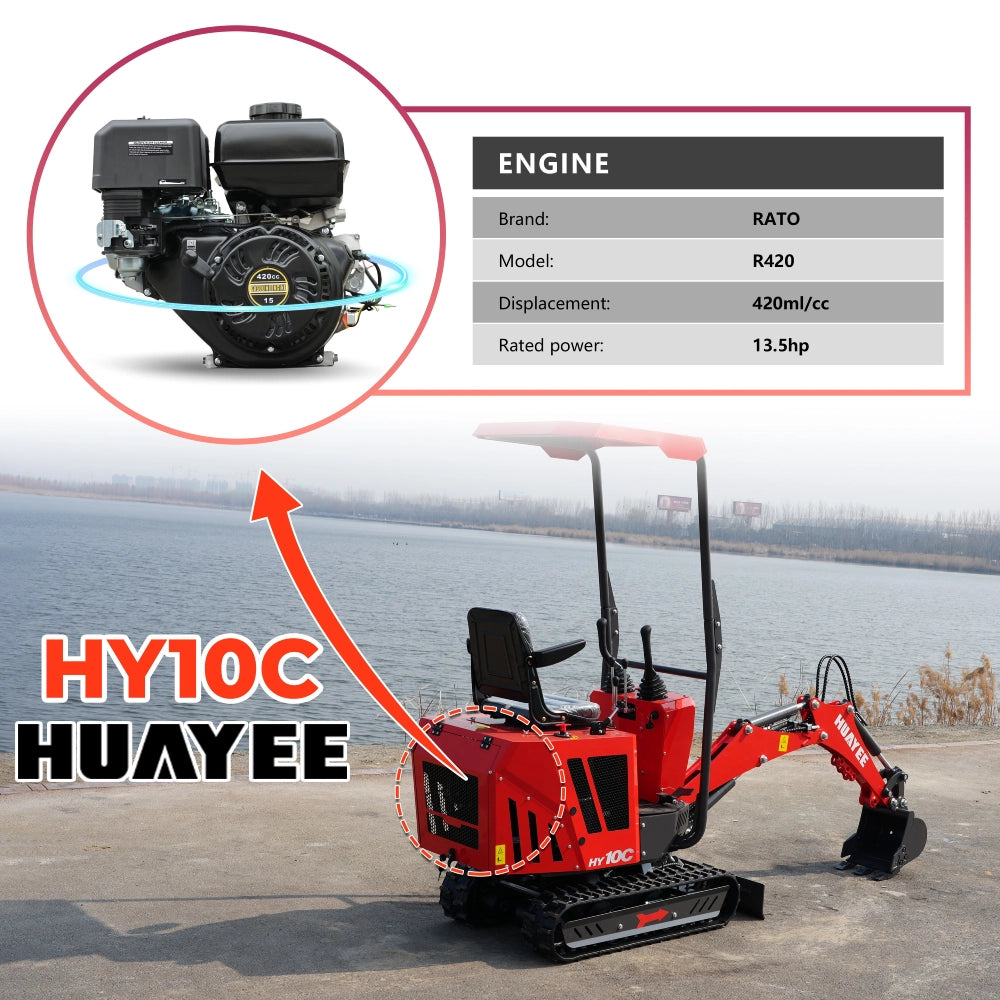 1 Ton Mini Excavator with 13.5HP RATO Engine & Canopy | HY10C