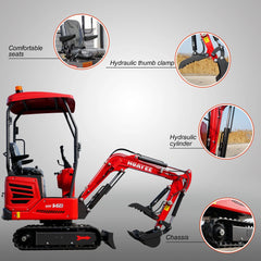 1.2-Ton Mini Excavator with Hydraulic Thumb Clamp & Canopy | 13.5 hp RATO Engine | HY14B