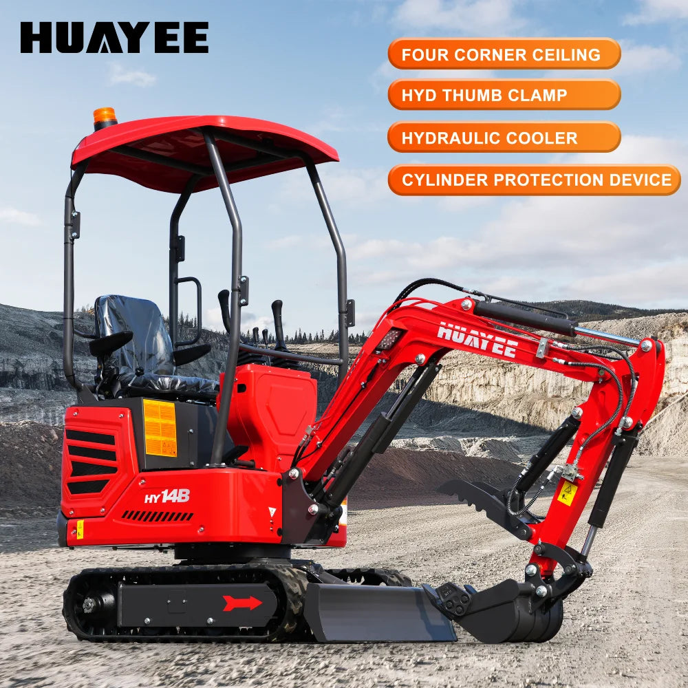 1.2-Ton Mini Excavator with Hydraulic Thumb Clamp & Canopy | 13.5 hp RATO Engine | HY14B