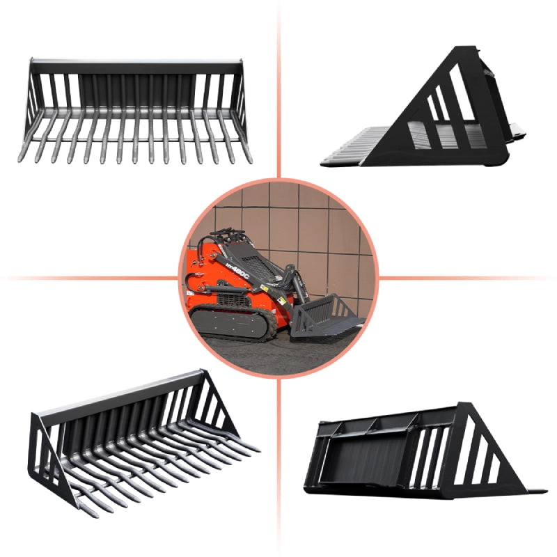 Rock Bucket Attachment for Mini Skid Steer Loaders | HUAYEE HYS12