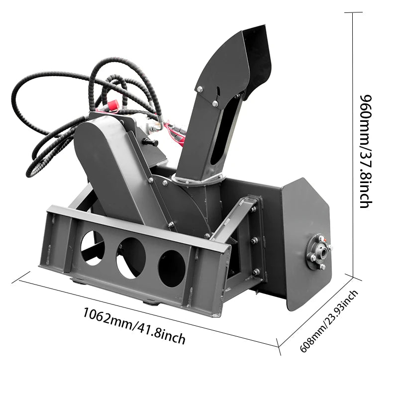 mini skid steer loader snow thrower attachment size