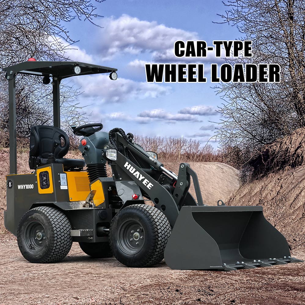Mini Wheel Loader Gray HUAYEE WHY1000 Mini Wheel Loader | 1-Ton Compact Articulated Loader ...