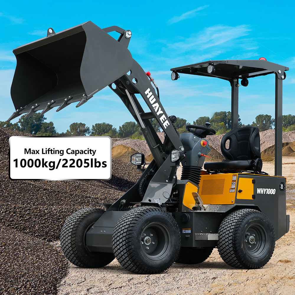 Mini Wheel Loader Gray HUAYEE WHY1000 Mini Wheel Loader | 1-Ton Compact Articulated Loader ...