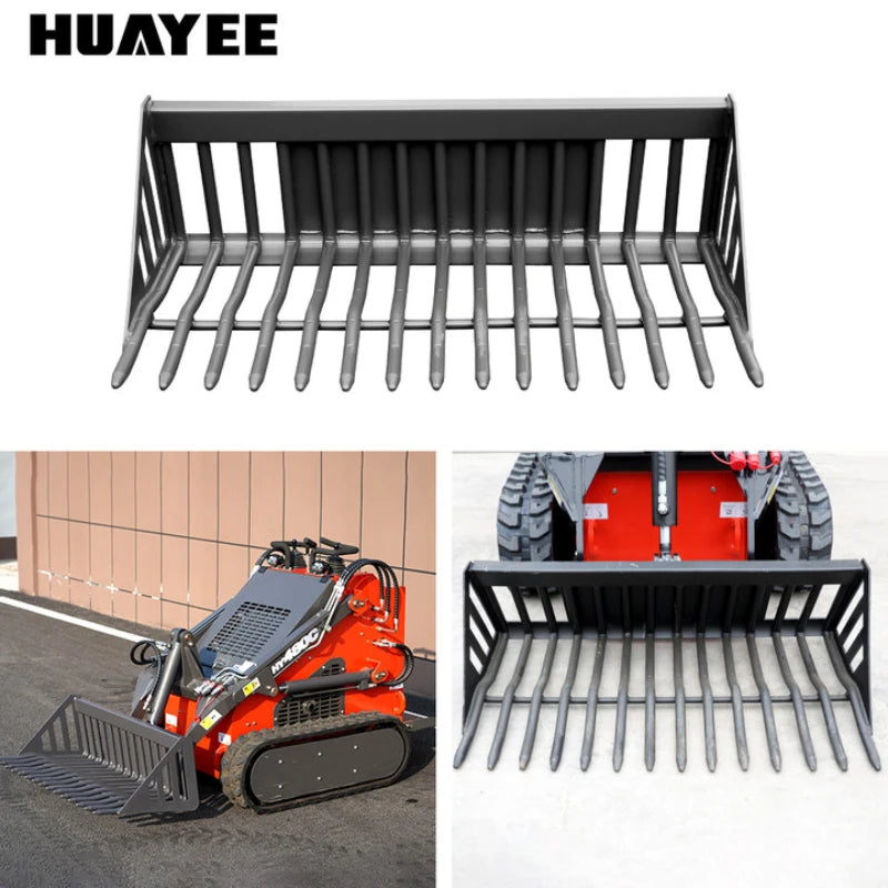 Rock Bucket Attachment for Mini Skid Steer Loaders | HUAYEE HYS12