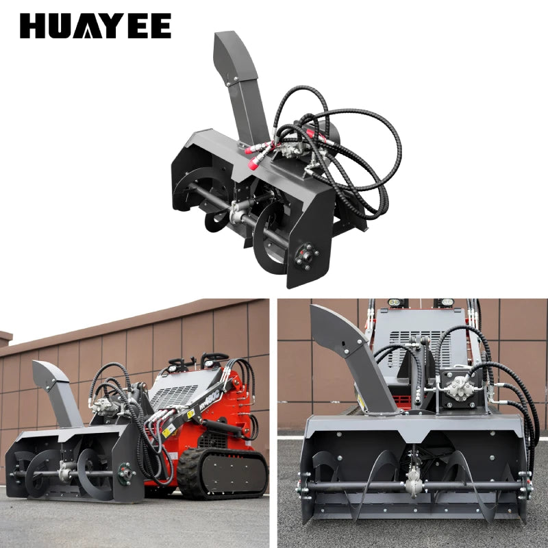 snow thrower with mini skid steer loader loader machine operation